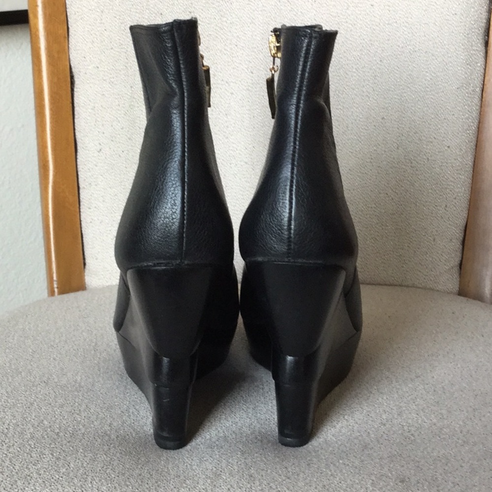 Black Leather Wedge Ankle Boots - Women's - Picture 3 of 8